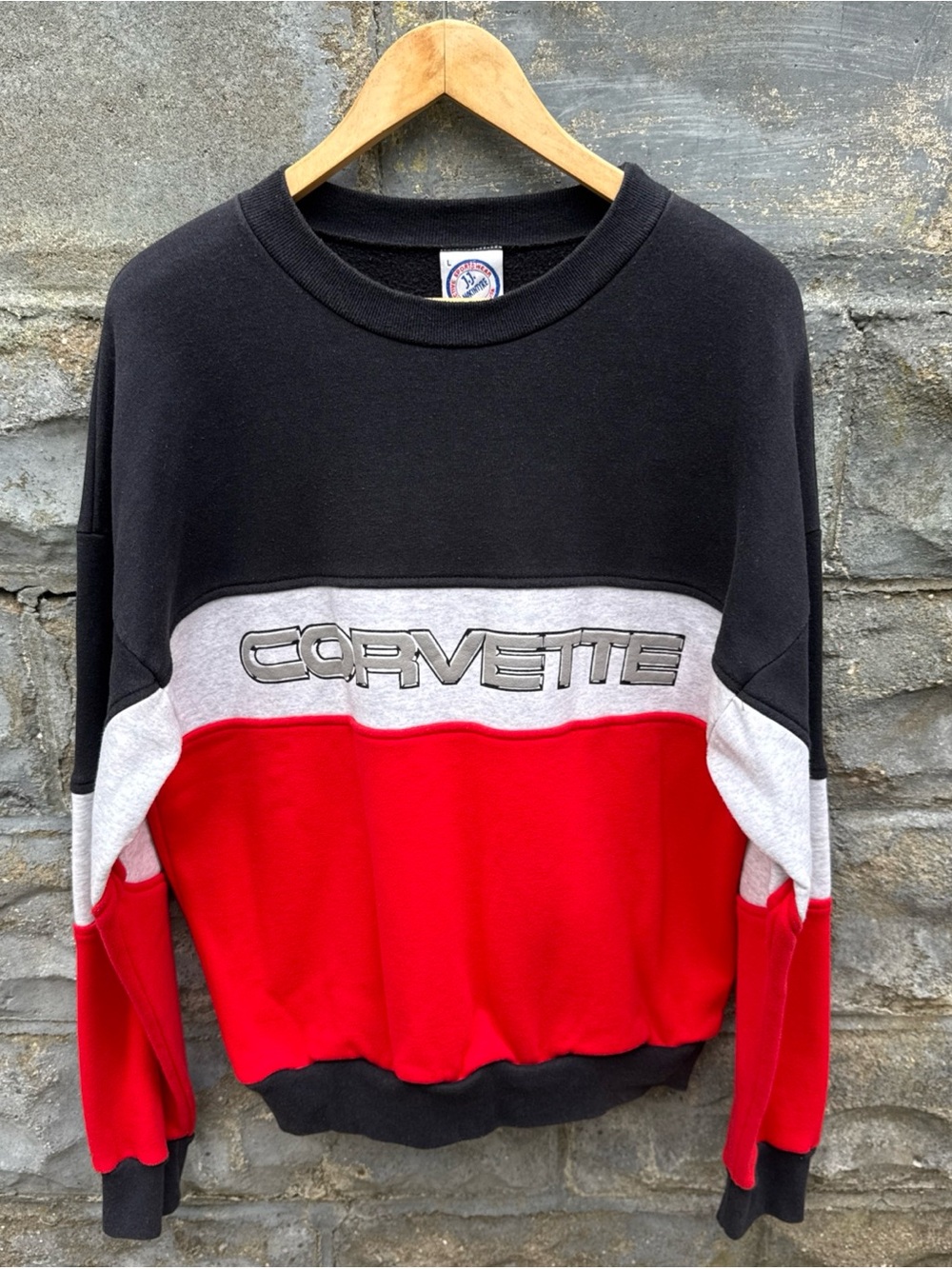 Vintage Corvette Sweatshirt Size L 90s Crewneck Racing Motorsport Colorblock